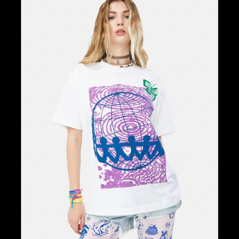 Obey White Tee with Purple and Blue Graphic